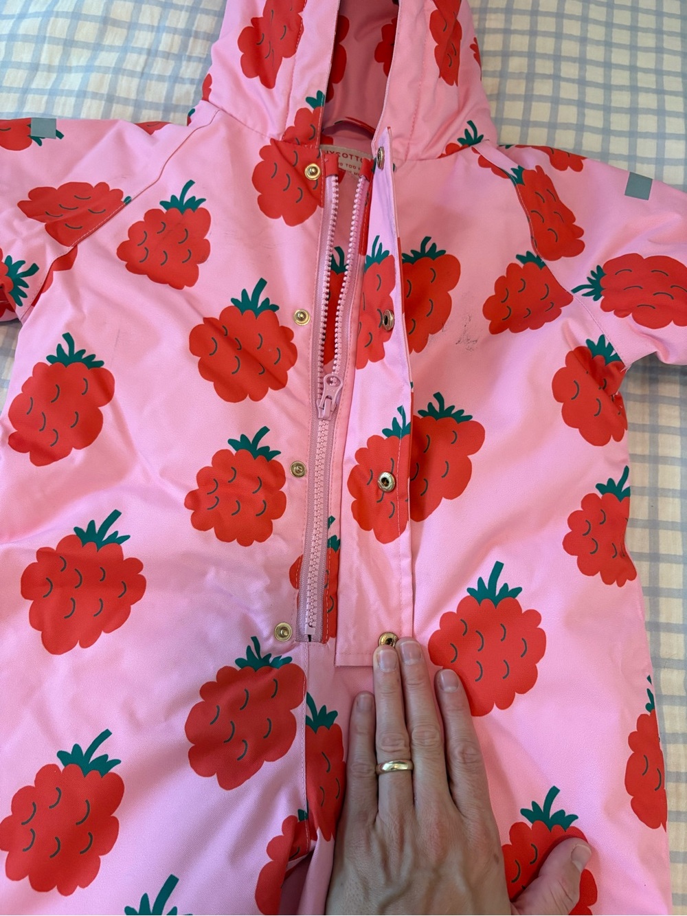 Girls Pink Raspberry-Print Puffer Snowsuit - Picture 3 of 8